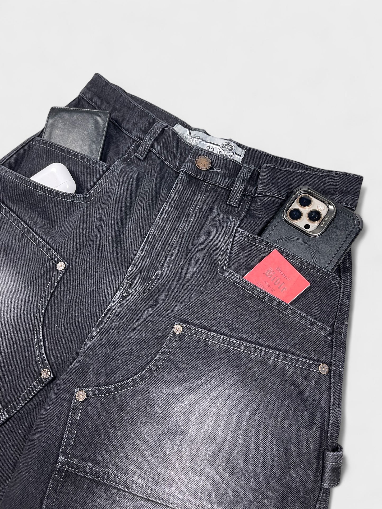 Double Knee Carpenter Jorts - Washed Charcoal