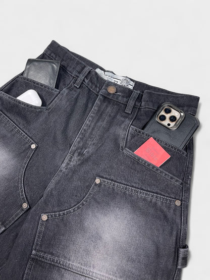 Double Knee Carpenter Jorts - Washed Charcoal